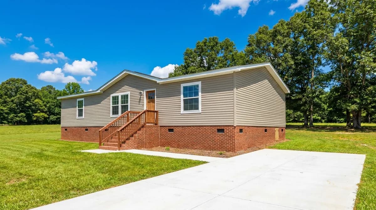 A new manufactured home set on a permanent foundation on Georgia acreage